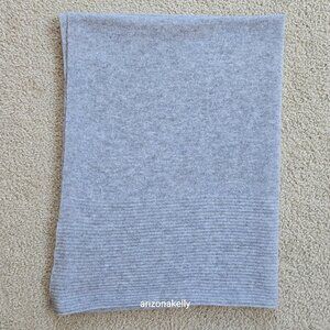 Kinross Cashmere Grey Knit Scarf with Ribbing Detail on Ends